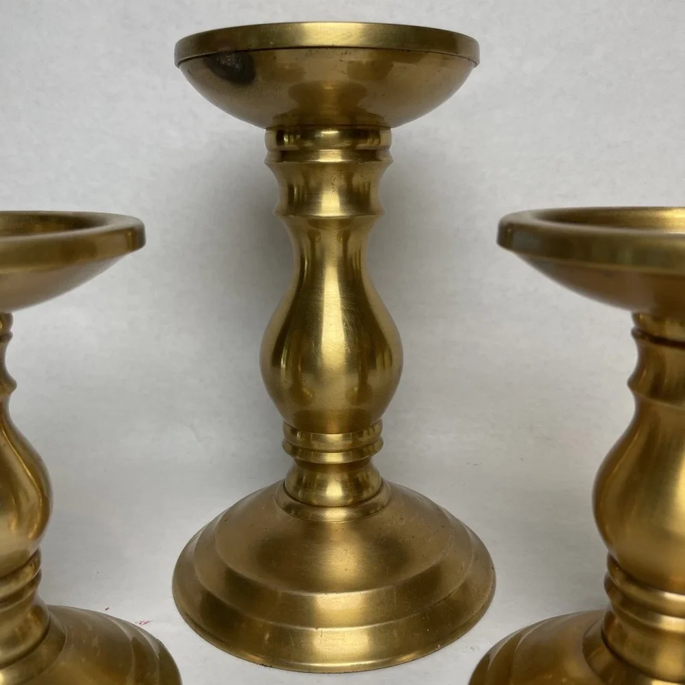 3 WORLD MARKET Brass Candle Stick Classic VINTAGE Holders Pillar Candle 4